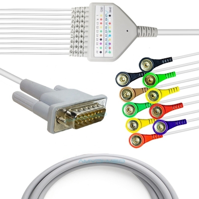 15 Pin Philips Ecg Cable 10 Lead Snap 2.4M TPU Jacket For Spo2 Machines