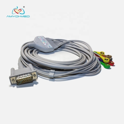 15 Pin Philips Ecg Cable 10 Lead Snap 2.4M TPU Jacket For Spo2 Machines