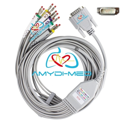 Class I Edan Smart SE3 10 Lead Ekg Wire With Leadwires 15Pins IEC Banana 4.0