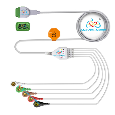 11Pin GE V100 Solar 8000 Dash1000 ECG Cable Electrode Snaps Plug TPU Cable 2.4M Cable 0.9m Leads