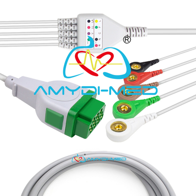 11Pin GE V100 Solar 8000 Dash1000 ECG Cable Electrode Snaps Plug TPU Cable 2.4M Cable 0.9m Leads