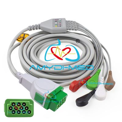 11Pin GE V100 Solar 8000 Dash1000 ECG Cable Electrode Snaps Plug TPU Cable 2.4M Cable 0.9m Leads