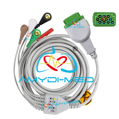 11Pin GE V100 Solar 8000 Dash1000 ECG Cable Electrode Snaps Plug TPU Cable 2.4M Cable 0.9m Leads