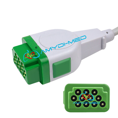 11Pin GE V100 Solar 8000 Dash1000 ECG Cable Electrode Snaps Plug TPU Cable 2.4M Cable 0.9m Leads
