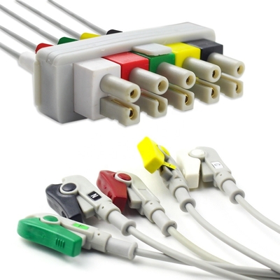 PH ECG Lead Wires 0.9 Meter ECG Cables And Leadwires Gray 5 Lead Clip AHA