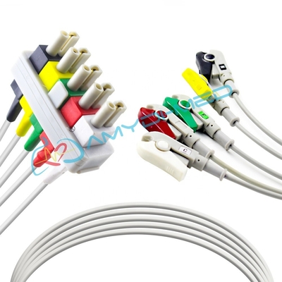 PH ECG Lead Wires 0.9 Meter ECG Cables And Leadwires Gray 5 Lead Clip AHA