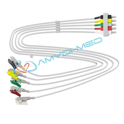 PH ECG Lead Wires 0.9 Meter ECG Cables And Leadwires Gray 5 Lead Clip AHA