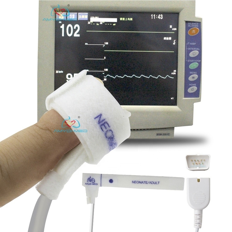 Amydi-med Compatible for NIHON KOHDEN DB9-9P SpO2 Probe 0.9m White Cable Adult Neonatal Sponge Sp02 Sensor Long-lasting