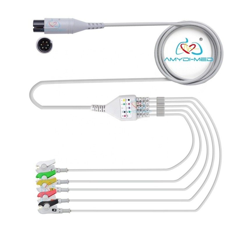 5 Lead Clip Mindray Ecg Cable Lightweight With 2.4m Cable And 0.9m Leads