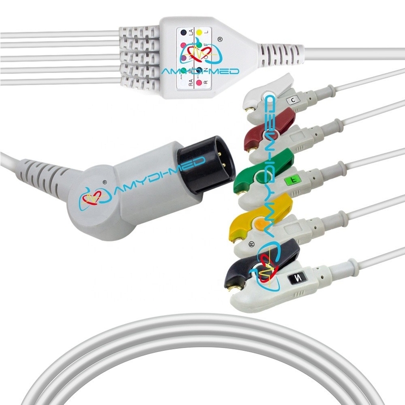 Round 6P ECG Cable And Leadwires SPACELABS Customized 5 Lead Ecg Cable