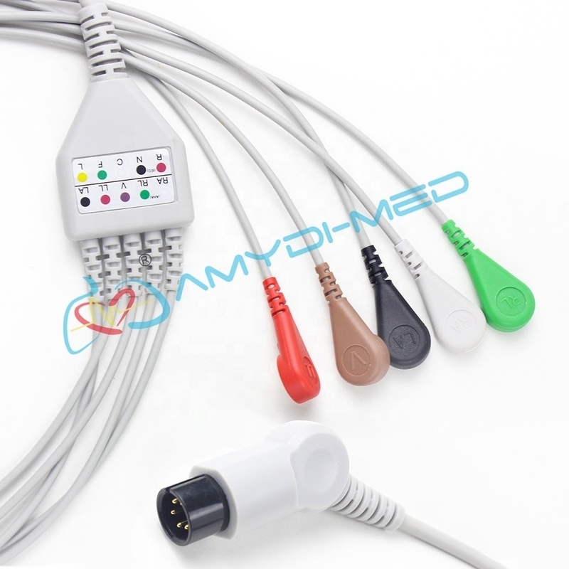 BCI 6Pin Ecg Cables And Leadwires Medical 5 Lead Ecg Cable Lightweight