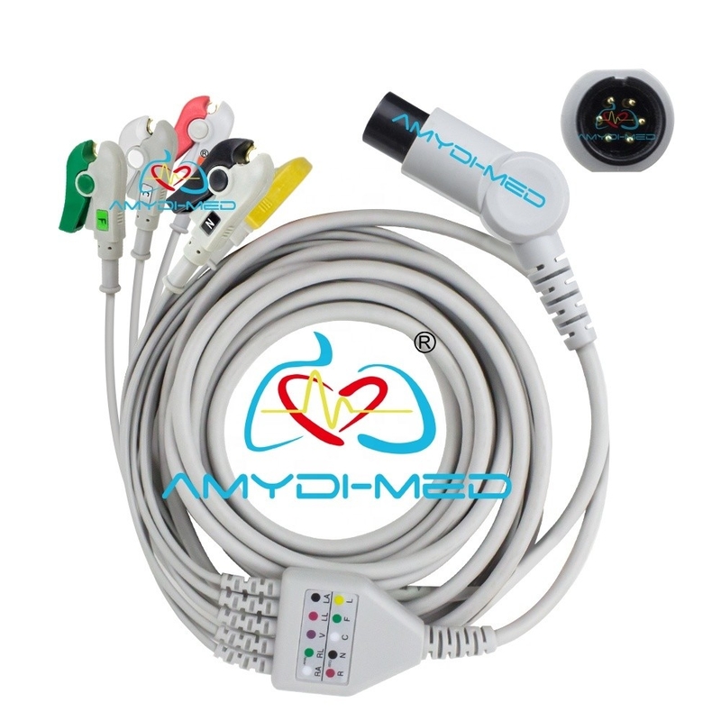 TPU Jacket 3 Meter Mindray Ecg Cable Round 6P Reusable 5 Lead Ecg Cable