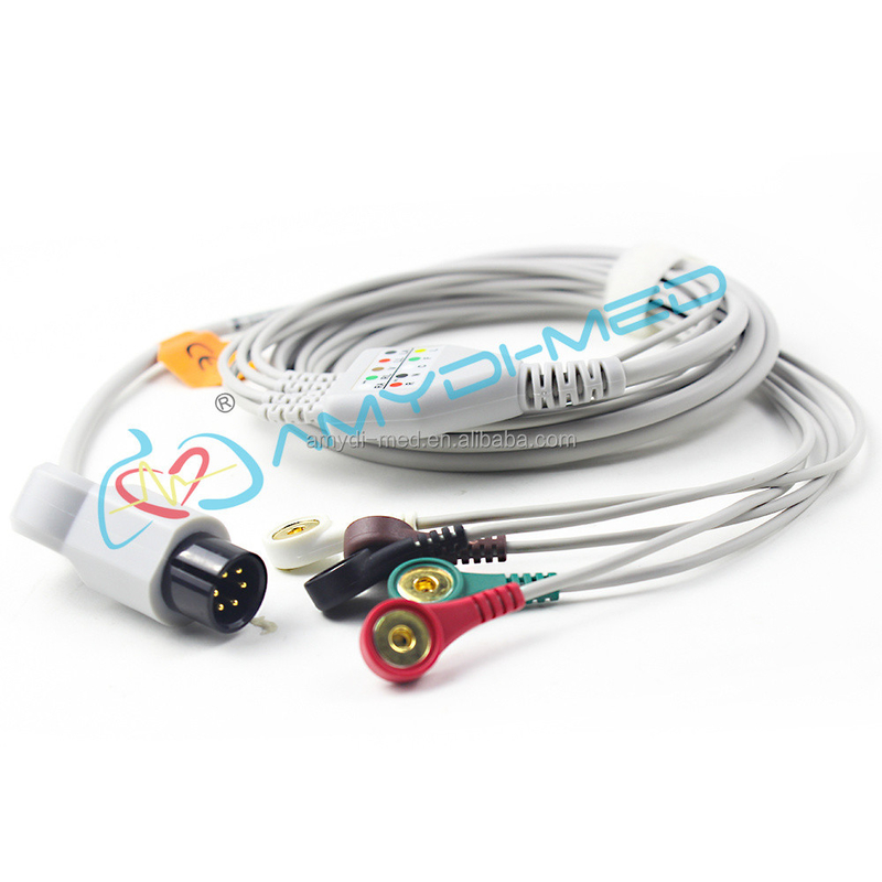 6-Pin 5-Lead for Compatible GE Medical  ECG Cable Grounding Connection Wire and Electrode Snaps