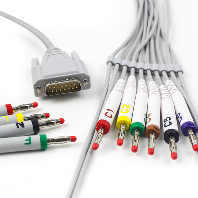Medical Device Suppliers Ekg Cable Grey Banana 4.0 15Pin 10 Leads Ekg Cord