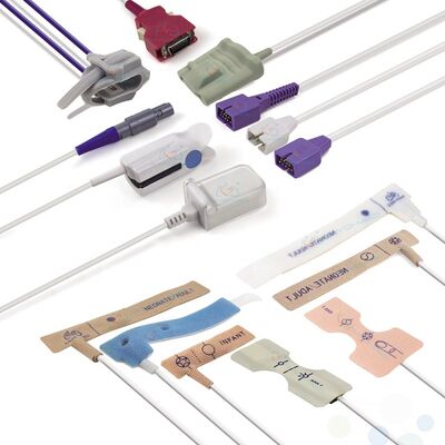 เครื่องตรวจจับ SpO2 ที่สามารถใช้ได้อีกหลายครั้ง เครื่องตรวจจับ Pulse Oximeter ของวัสดุ TPU & PVC ที่เข้ากันได้หลายแบรนด์ สําหรับการติดตามทางการแพทย์